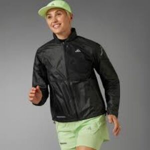 Adidas Women's Black Bomber Full-Zip Running Marathon 3-Stripes Jacket.